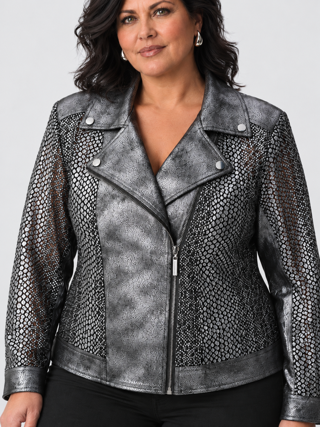 Metallic faux suede moto jacket - Joseph Ribkoff